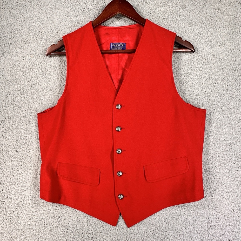 Pendleton Vest Mens Medium Vintage Tuxedo Dress Wool Satin Lined Metal Button